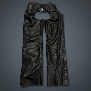 Harley-Davidson Leather Motorcycle Chaps Mens Size Medium Black Zipper Snap Y2K